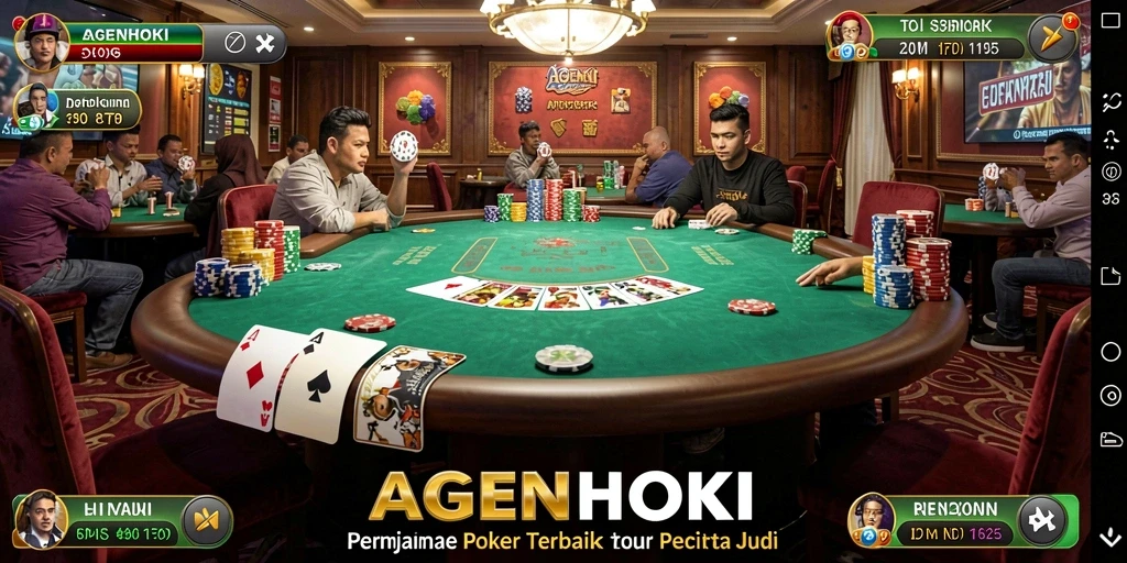 Tampilan gameplay seru dalam AGENHOKI yang menonjolkan aksi poker langsung.