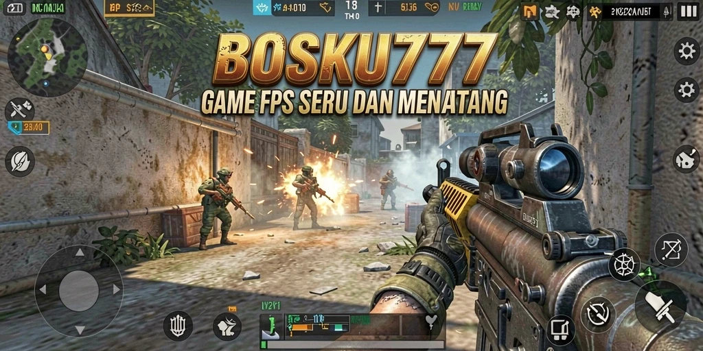 Screenshot gameplay BOSKU777 menampilkan aksi tembak menembak yang intens dan strategis.