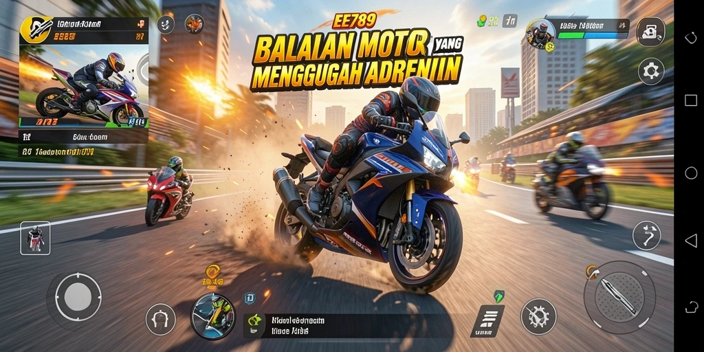 Gameplay seru di EE789 dengan balapan motor yang intens.