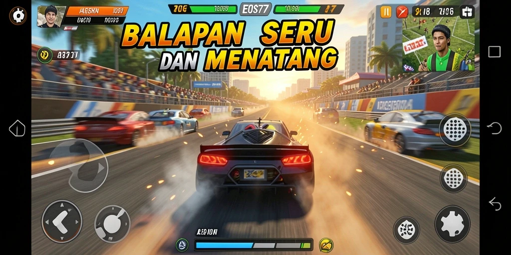 Screenshot gameplay EOS77 menampilkan balapan yang seru dan menantang.
