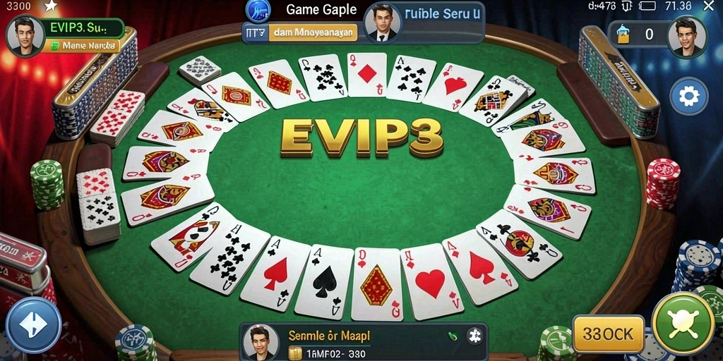 Screenshot gameplay EVIP3 yang menampilkan momen seru di Gaple.