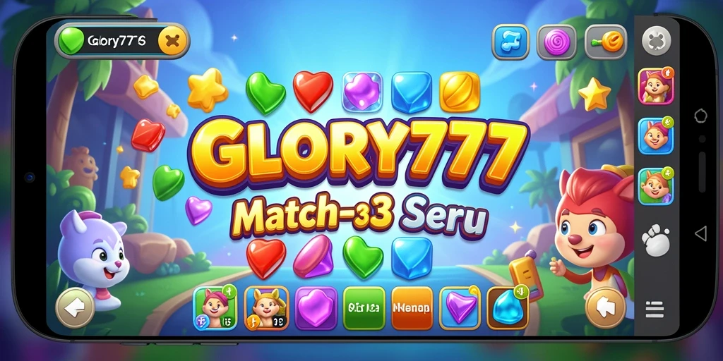Tangkapan layar utama GLORY777 menampilkan gameplay seru Match-3.