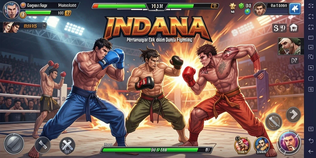 Screenshot gameplay INDAAA menampilkan pertempuran intens dan karakter yang kuat.