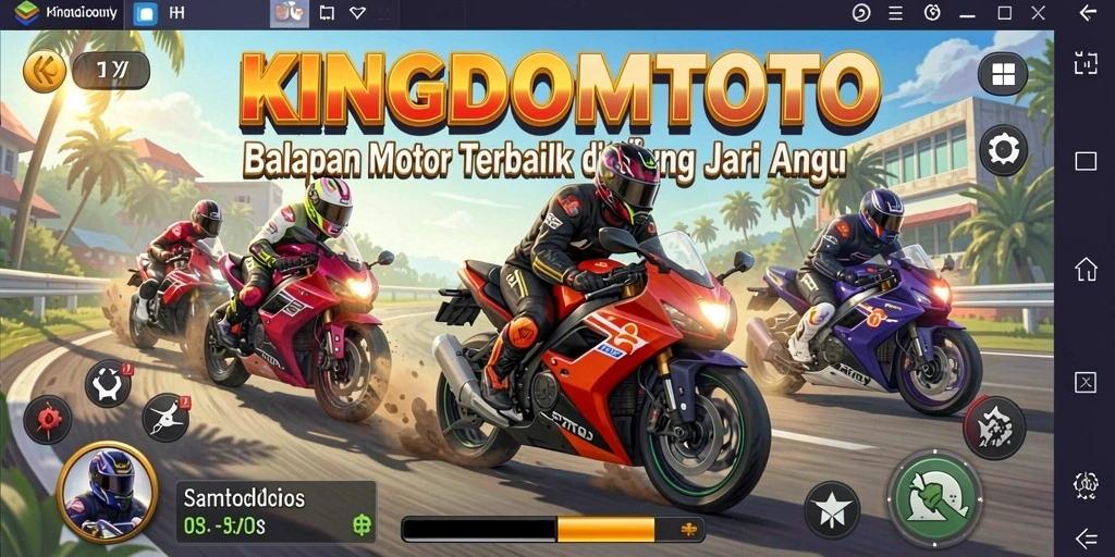 Tampilan gameplay mendebarkan dari <strong>KINGDOMTOTO</strong>, balapan motor yang penuh aksi.