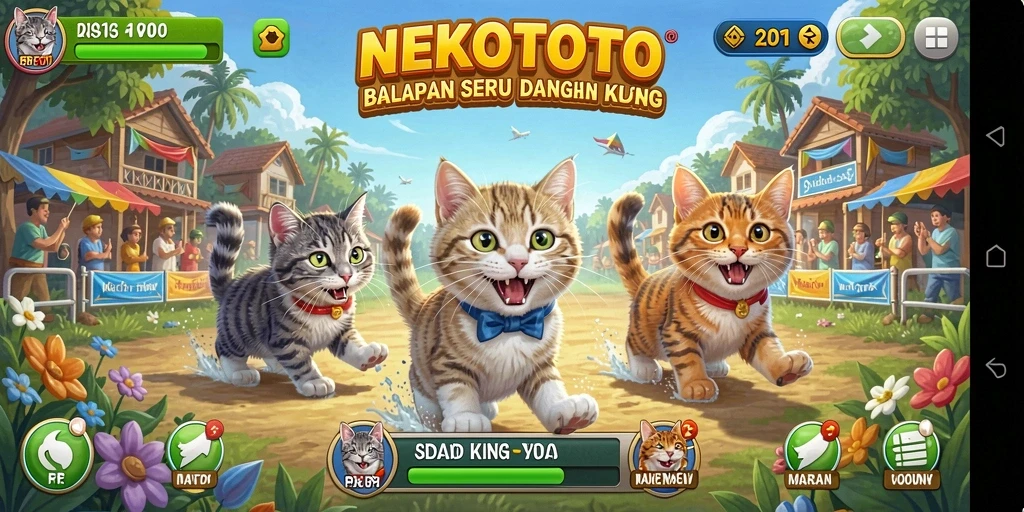 Gameplay balap kucing yang seru dan mengasyikkan.