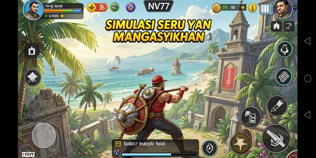 Screenshot utama NV77 menunjukkan gameplay simulasi yang mendalam dan menarik.