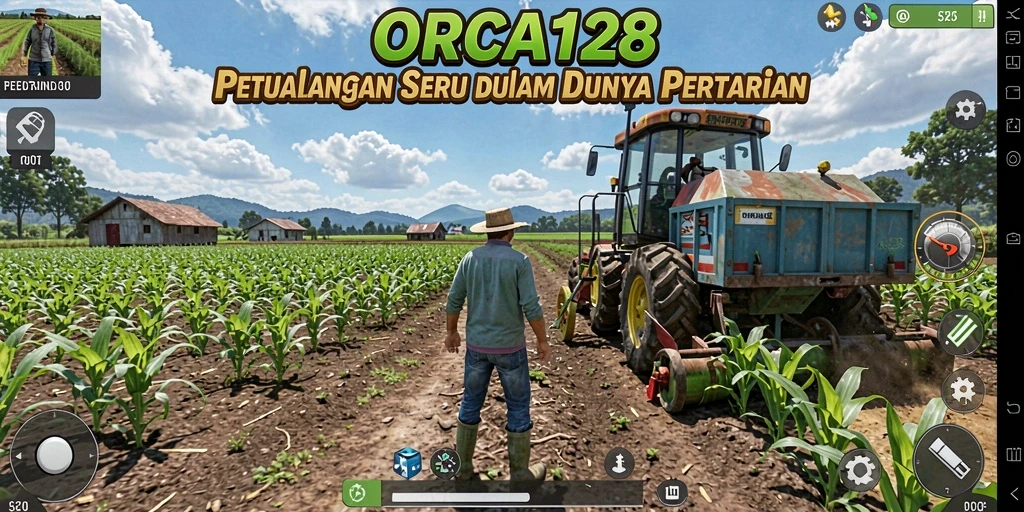 Tampilan gameplay ORCA128 yang menarik dan cerah, menyajikan aktivitas bertani yang seru.