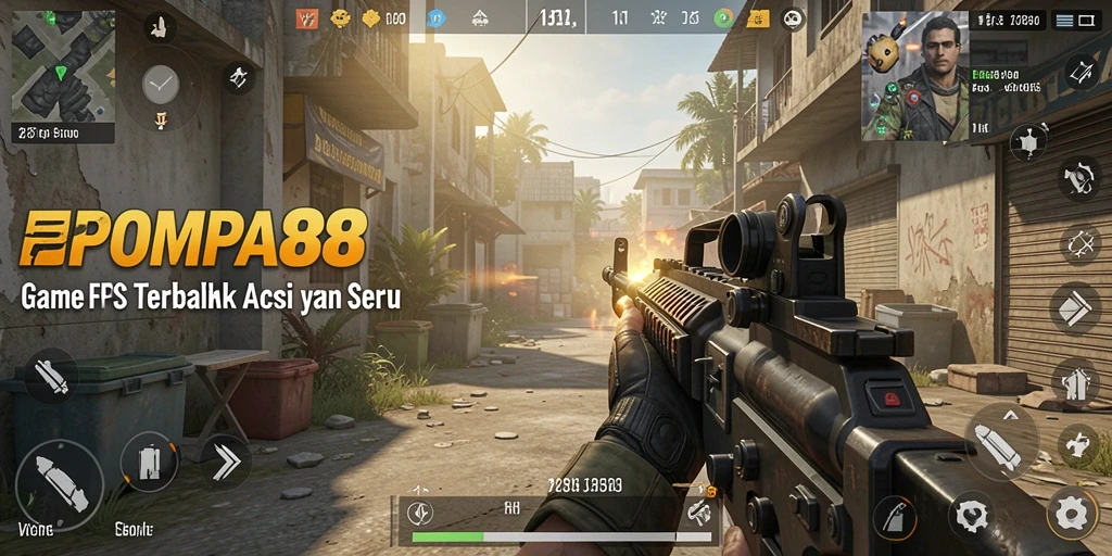 Tampilan gameplay POMPA88 yang mendebarkan dalam aksi FPS.