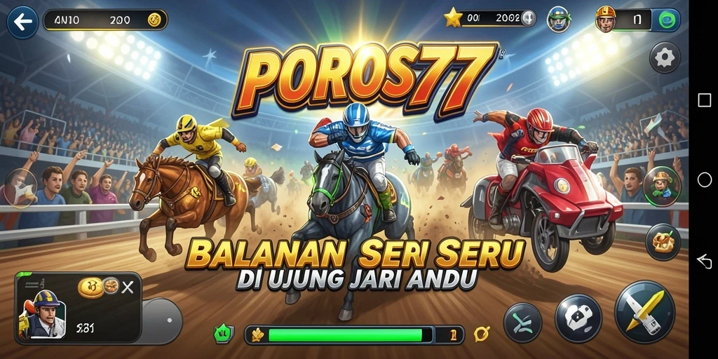 Screenshot utama POROS77 menampilkan gameplay balapan yang intens dan mengasyikkan.