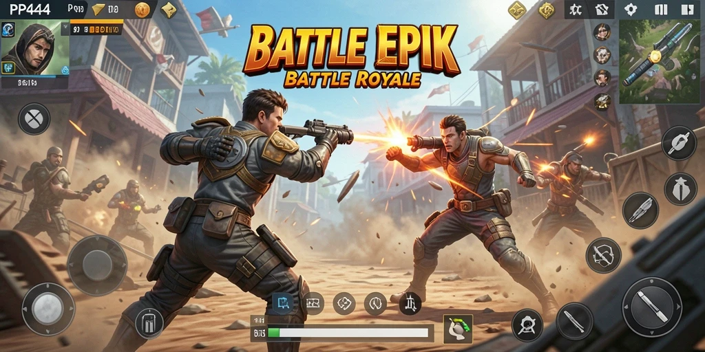 Tampilan gameplay menegangkan di medan perang Battle Royale.
