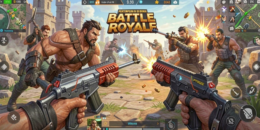 Tangkapan layar dari gameplay PTTOGEL yang mendebarkan dalam pertempuran Battle Royale.