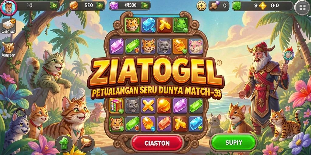 Screenshot gameplay ZIATOGEL memperlihatkan kesenangan mencocokkan elemen.